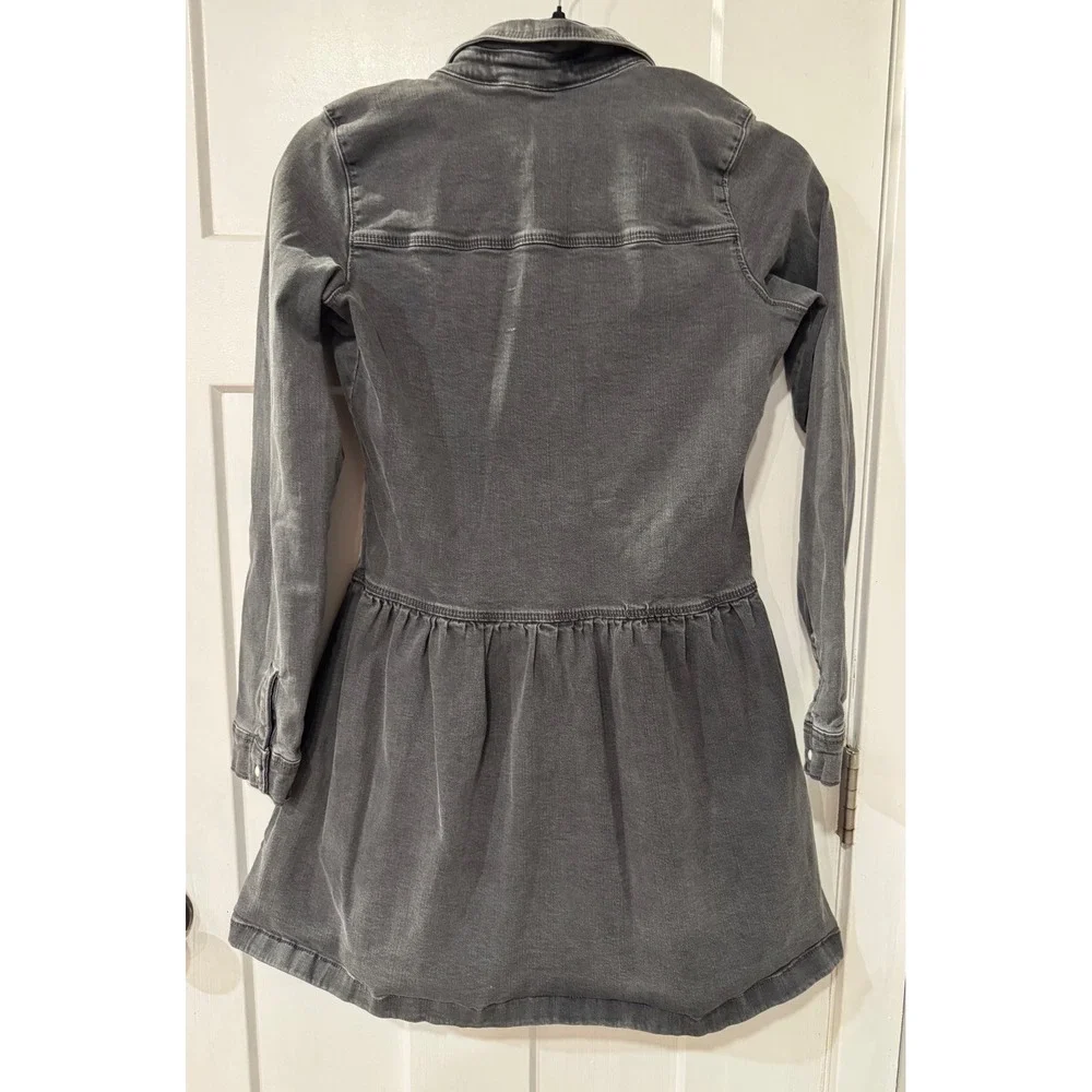 OshKosh Bgosh Girls Faded Black Denim Drop Waist Snap Front Dress Size 14